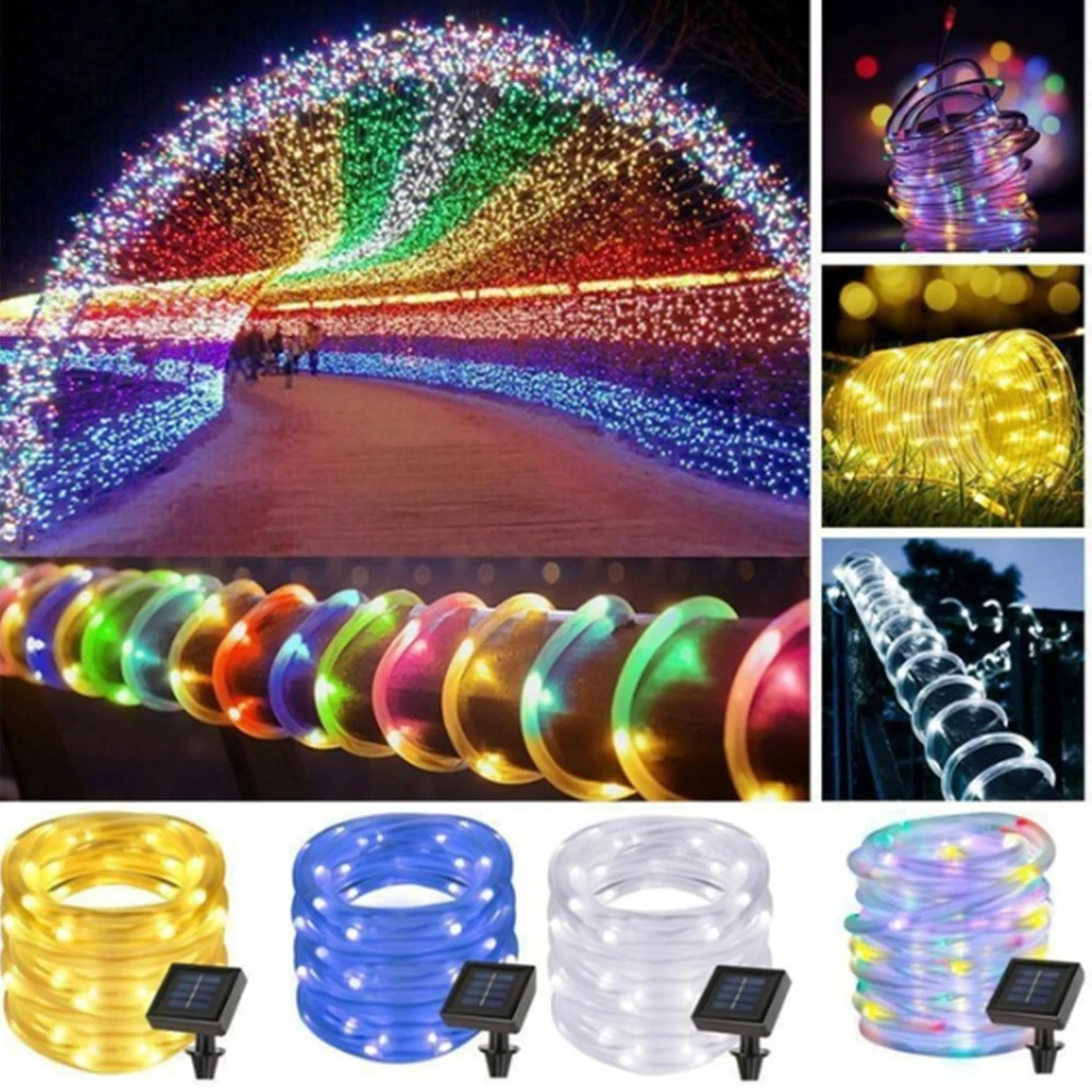 

100 LEDs LED Outdoor Solar Lamps Rope Tube String Lights Fairy Holiday Christmas Party Solar Garden Waterproof Lights