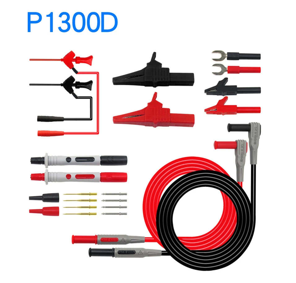 Сменный мультиметр Cleqee P1300D P1300E P1300F, набор тестовых крючков и тестовых проводов, 4 мм, штепсельная вилка типа "банан", тестовая палка с зажимом "Аллигатор" - Цвет: 1300D