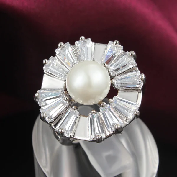 Позолоченное или серебряное кольцо красивый Хрустальный цветок с жемчугом из