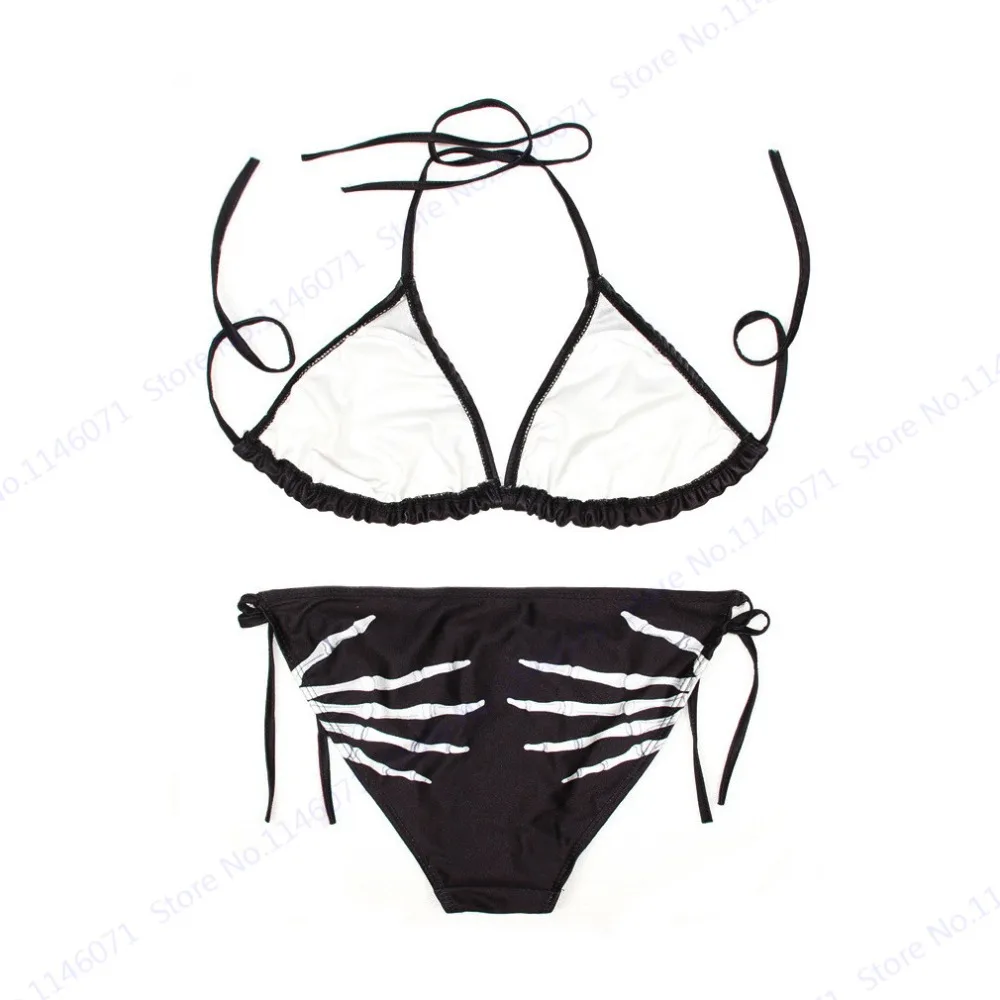 

Skeleton Bikini Set Women Plus Size Biquinis Black Swimsuit Floral Swimwear Two Pieces Bathing Suit Retro Vintage Swimming Suit