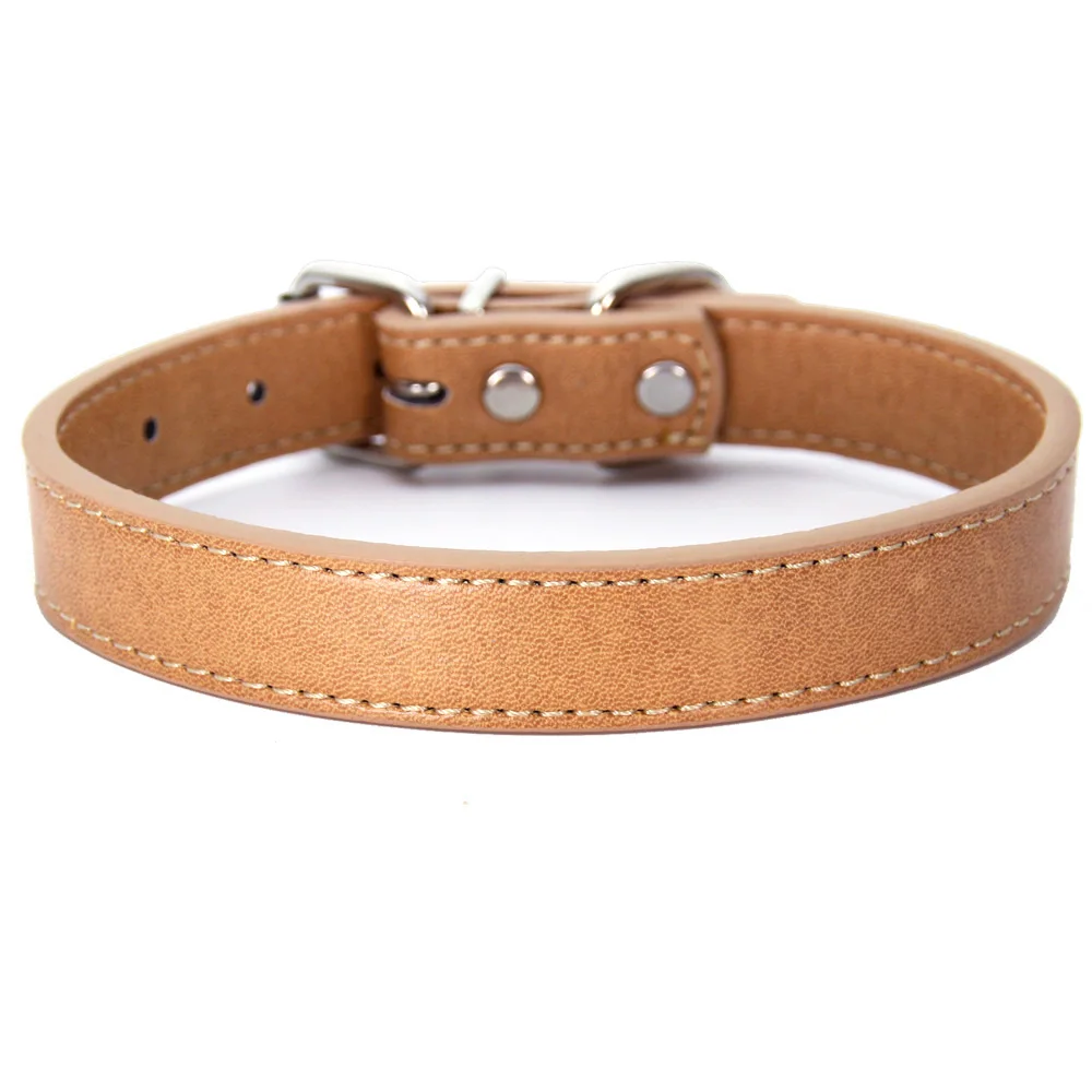 Light Brown 16 цветов ошейник для собак из искусственной кожи костюм для щенка маленький большой простой ошейник для собак XS S M L Товары для домашних животных поставщик - Цвет: Light Brown