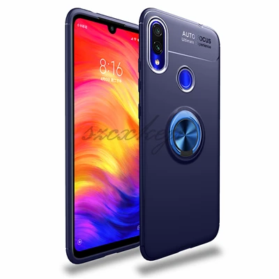 Чехол из силикагеля для Xiaomi Redmi Note 7 7 pro, автомобильный держатель, магнитный кронштейн, кольцо на палец, чехол из ТПУ для Redmi Note 7 - Цвет: Blue Plus Blue