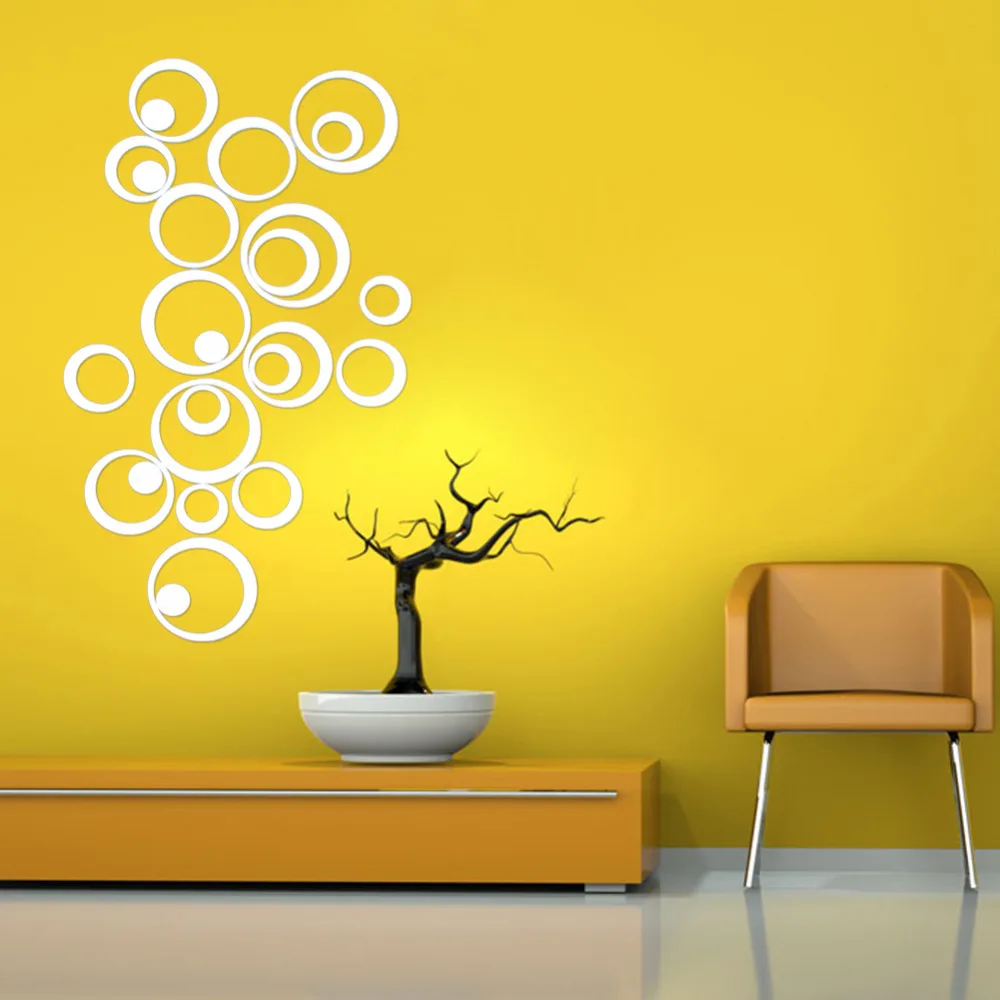 25pcs Artistic Round Wall Stickers Silver 3D Acrylic Mirror Surface Stick Home Office Bedroom Decoration | Дом и сад