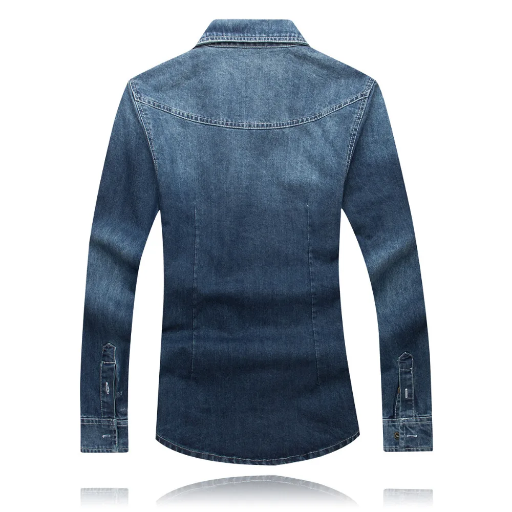 

Nice New Denim Shirt Men Fashion Shoulder Camouflage Patchwork Men Shirt Slim Fit Long Sleeve Jeans Casual Shirts For Men 5xl-m