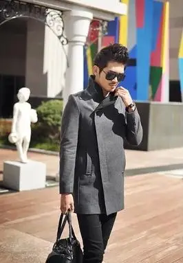 Куртка мужская шерстяная с воротником стойкой однобортная приталенная модная