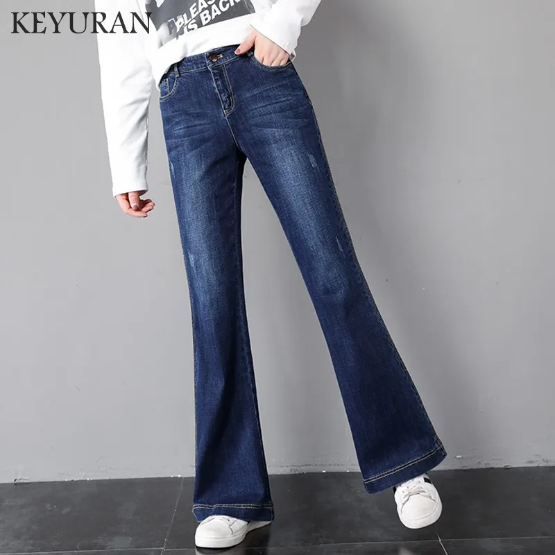 Новые расклешенные женские джинсы модные сексуальные бедра синие эластичные