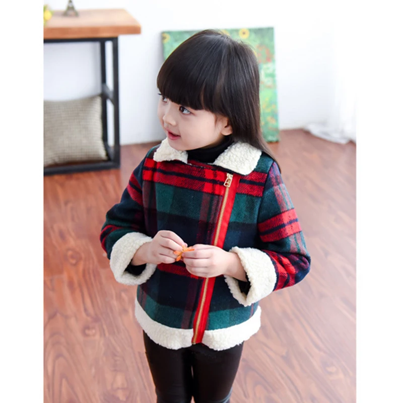 Girl Woolen Coats Lambswool Jacket 2018 Autumn and Winter Outerwear New Fashion Korean Diagonal Zipper | Детская одежда и обувь