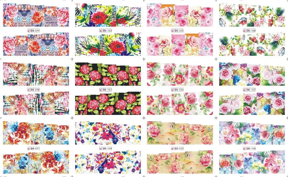 

12 sheet/lot FLOWER BN97-108 nail decal Water Transfer Watermark Pretty Designs Art Decal Sticker