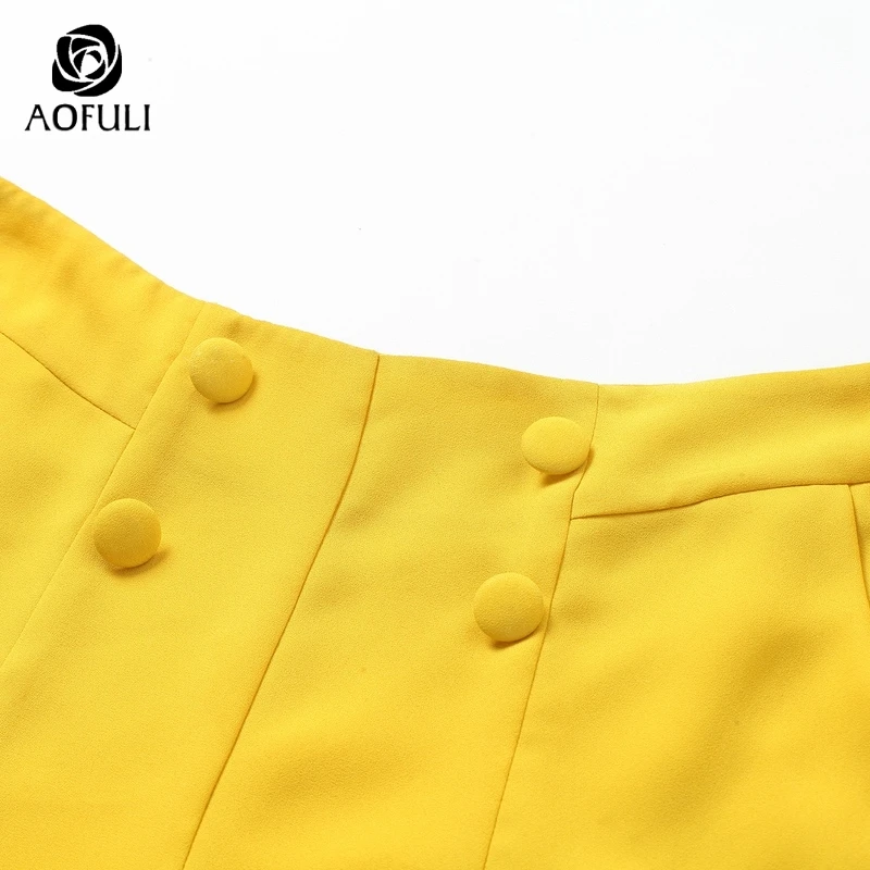 AOFULI L XXXL 4XL 5XL желтые короткие женские брюки больших размеров с карманами