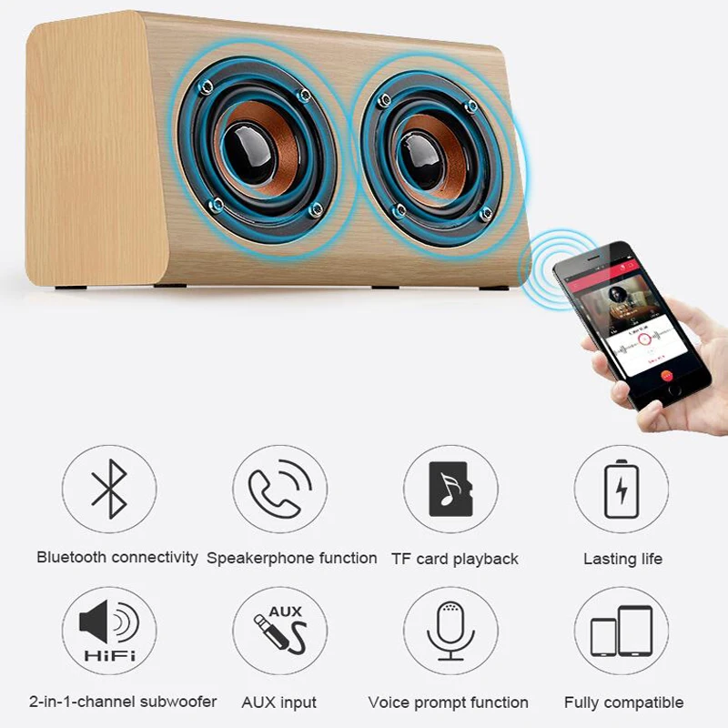 Новинка 2017 список W7 Ретро древесины HiFi 3D Двойной Громкоговорители Bluetooth