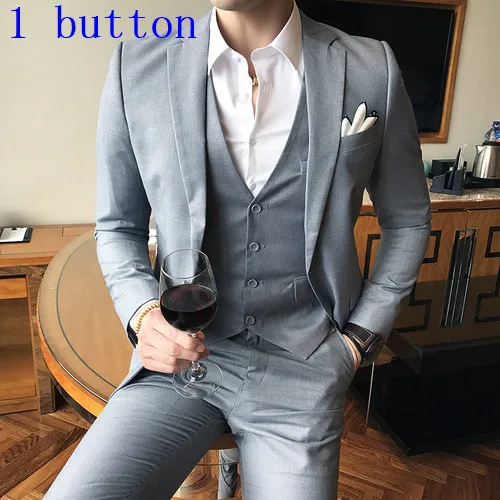 3 pieces sets gray Блейзеры брюки жилет 3 шт наборы/ мода мужской повседневный бутик бизнес Свадебный костюм жениха пиджак брюки жилет - Цвет: 3 pieces sets gray