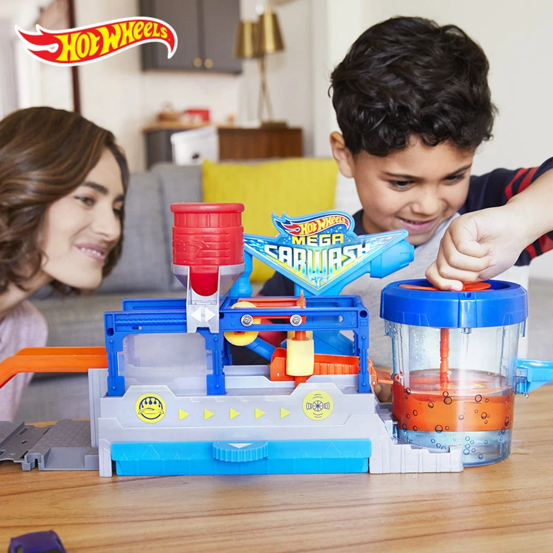 Игровой Набор HOT WHEELS Car Track City Diecas Wash с разъемом под давлением и мини-игрушечным автомобилем для мальчиков, игрушечные машинки, подарок на день рождения