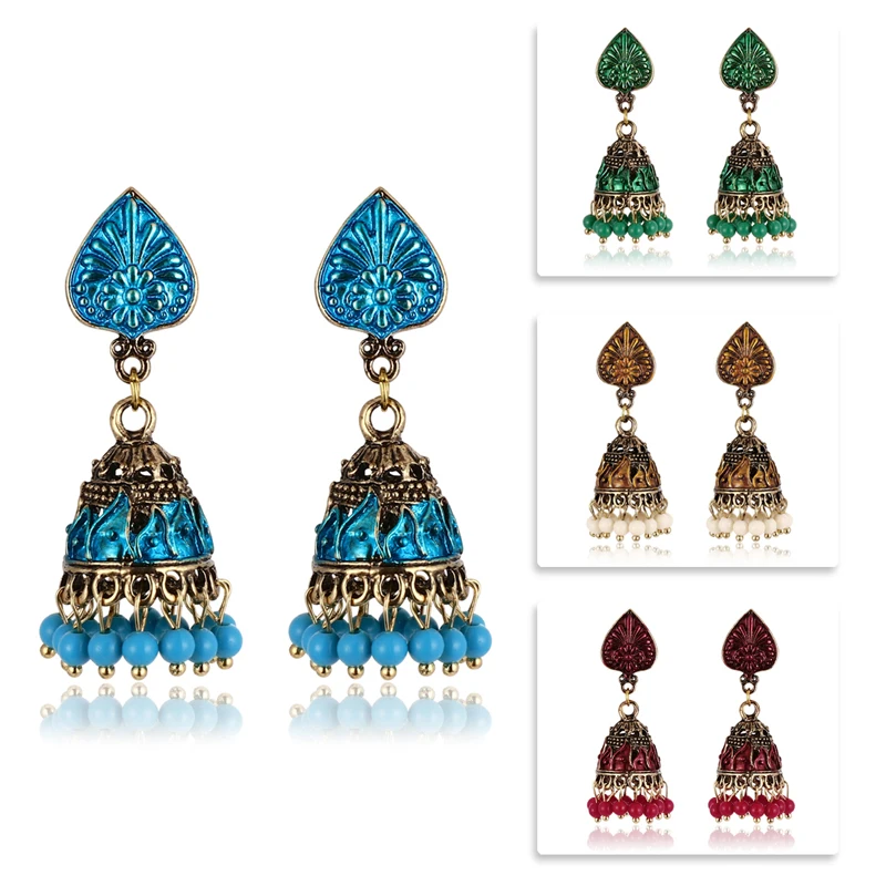 ZOSHI этнические Модные женские Золотые сережки Jhumka индийские Драгоценности хиппи