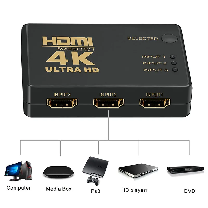 4K HDMI переключатель 3 в 1 выключатель с пультом дистанционного управления