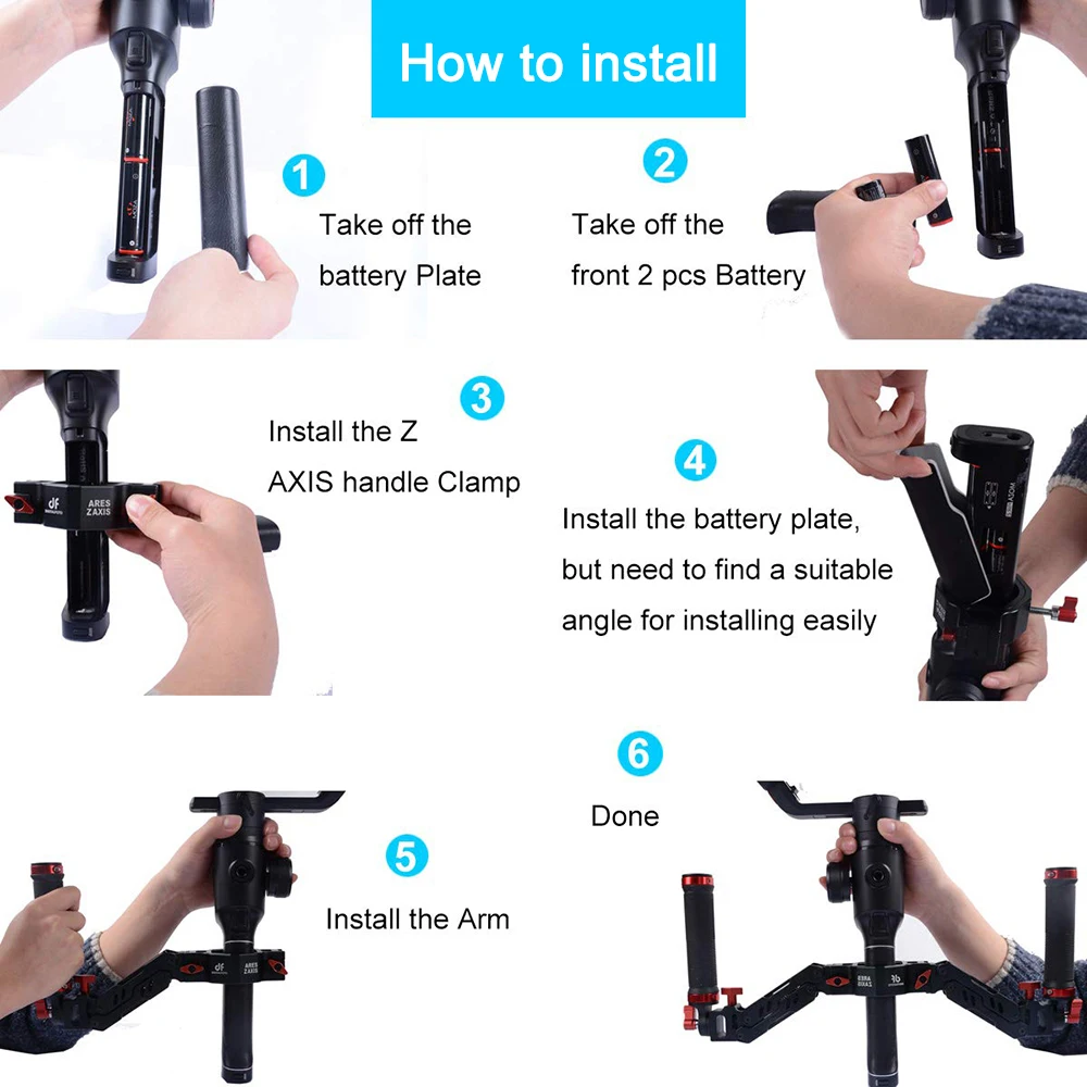 DIGITALFOTO Ares Z axis Alloy Aluminum Detachable Spring Dual Handle 5kg Loads for DJI Ronin S ZHIYUN Crane 2 MOZA AIR 2 Gimbal