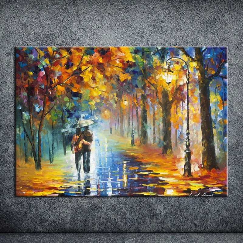 Прогулки Под Дождем Mordern Холст Печатных Картина Маслом Романтическая Пара
