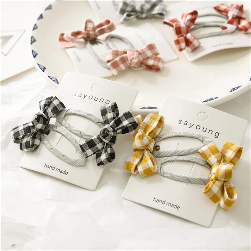2 шт./компл. заколки для волос в Корейском стиле милые с бантом клетку девочек