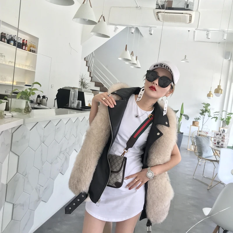 YIN FEI Natural Fox Fur Jacket Woman Real Coat For Women's Genuine Sheepskin Leather Vest Waistcoat | Женская одежда