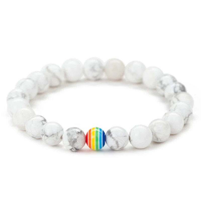Радужный Браслет 2 вида стилей модные 8 мм Pride натуральные браслеты с бусинами из