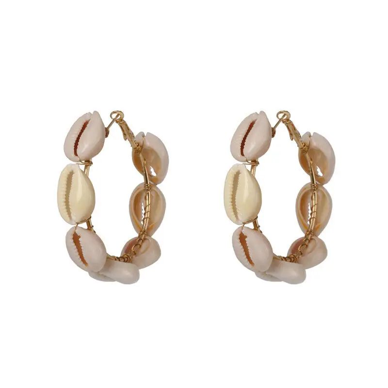 CiNily Vintage Multicolor Shell Gold Women Jewelry Hoop Summer Earrings Gift FH8920-21 | Украшения и аксессуары