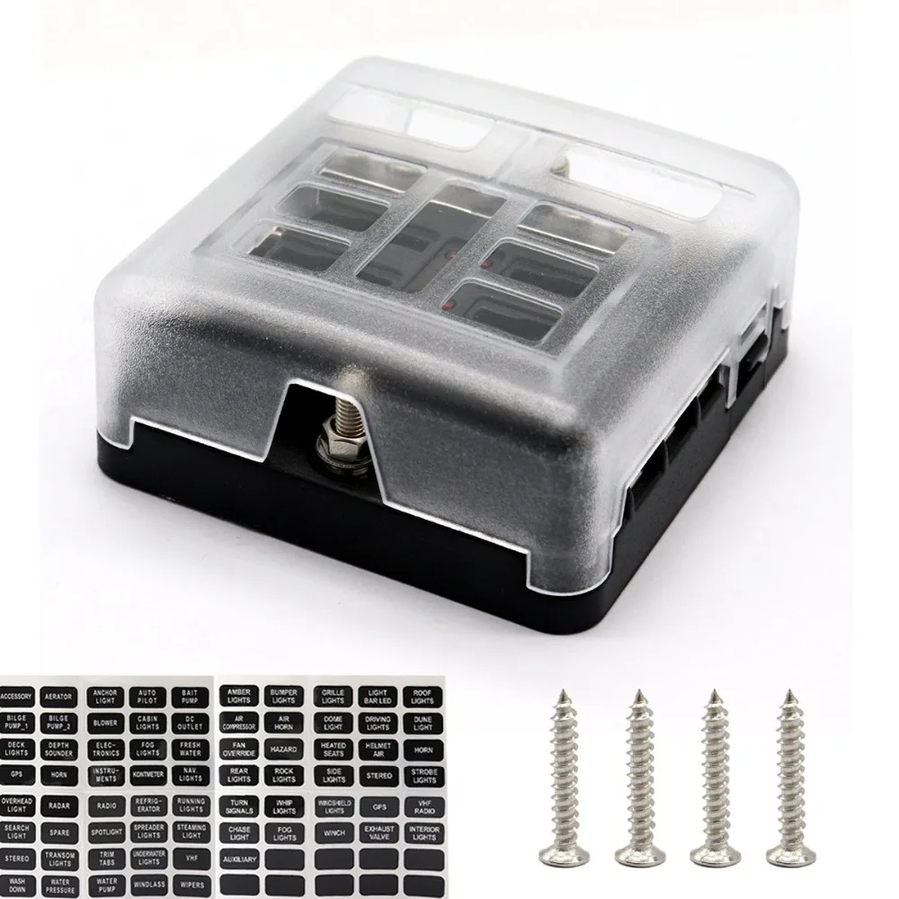 

6/8/10/12 Ways Blade Fuse Box Holder with LED Warning Indicator Light for Car Auto Boat Marine RV Truck Boat Car Fuse Blocks
