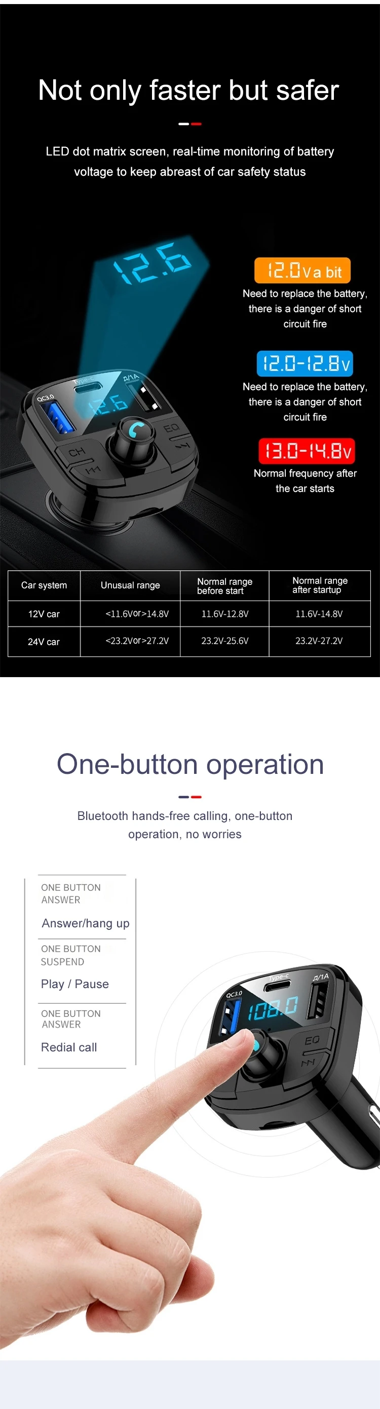 JINSERTA Latest Bluetooth 5.0 Car FM Transimtter QC3.0 Quick Charger Type-c FM Modulator TF USB Pendrive Music Car MP3 Player