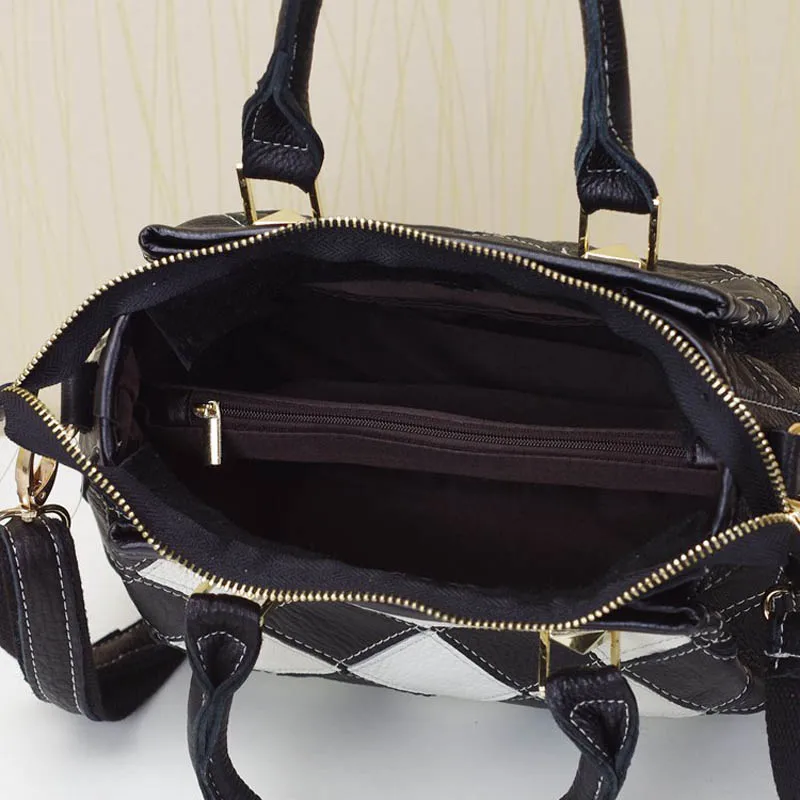 iPinee New Fashion Cow Leather Shoulder Bag Ladies Casual Handbags Elegant Style Colorful Block Plaid Design Women Bags |