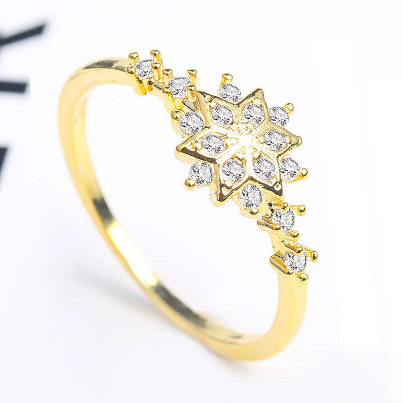 Romad Gold Layered Plating Snowflake Rings for Women Lady with Cubic Zirconia Crystal Wedding Jewelry | Украшения и аксессуары