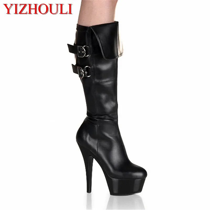 ultra high heel sex boots, medium boots and 15 cm shank shoes, buckle sexy female Dance Shoes