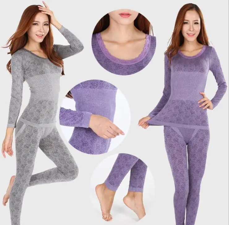 OMH кальсоны женщин набор термобелье Кружева низкий воротник бесшовные тонкий slim