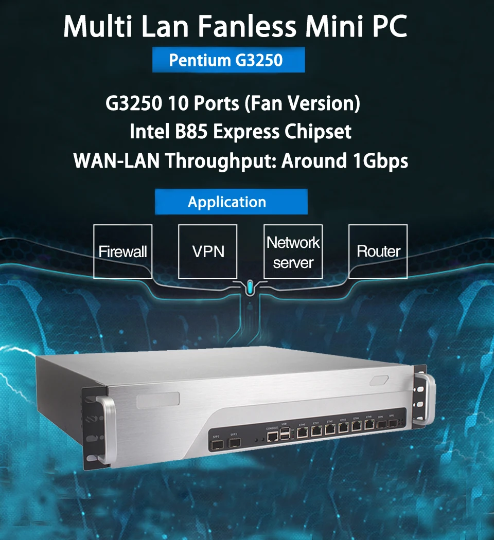 Брандмауэр Mikrotik Pfsense VPN принадлежности для сетевой безопасности маршрутизатор ПК Intel Pentium G3250 [HUNSN SA14R](6 LAN/2USB/1COM/1VGA/вентилятора