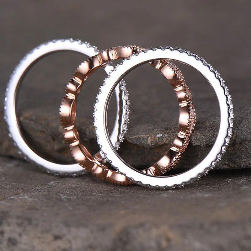 3 шт./компл. изысканное кольцо Набор для Для женщин однотонный цвет розовое золото