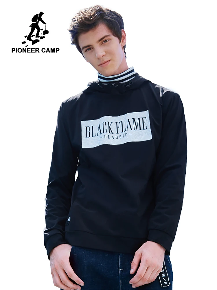 Мужская толстовка с капюшоном Pioneer Camp черная и принтом PAJK701359 | одежда