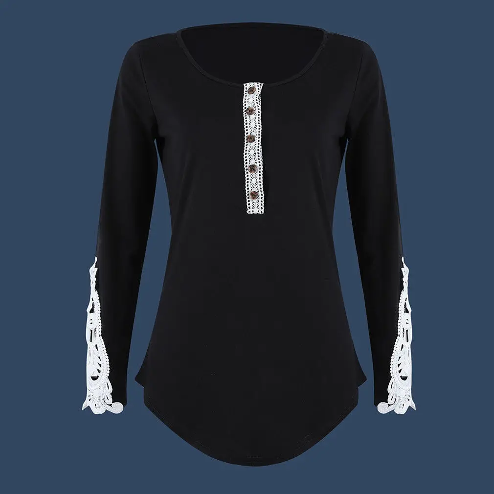 

MeiHuiDa 2018 New Style Fashion Women Plus Size Pullover Button Stripe Lace Blouse Office Long Casual Blouse