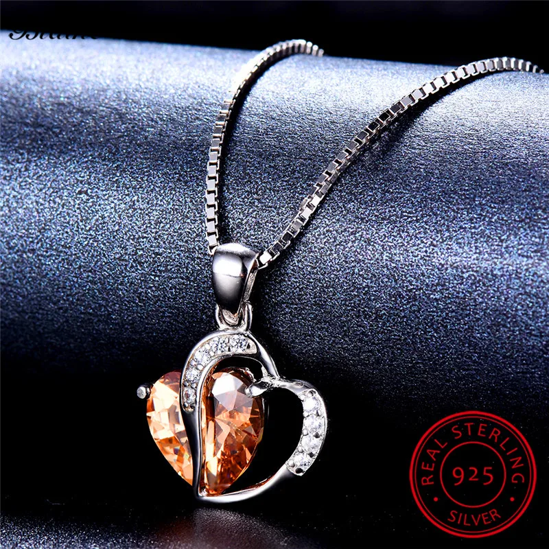 Female Austrian Crystal Heart Pendant Necklaces For Women 925 Sterling Silver Necklace Aquamarine Blue Green Stone Bride Jewelry | Украшения