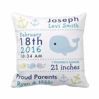 custom baby birth stats cute whale and owl throw pillow cover decorative pillow case cotton polyester baby nursery cushion cover