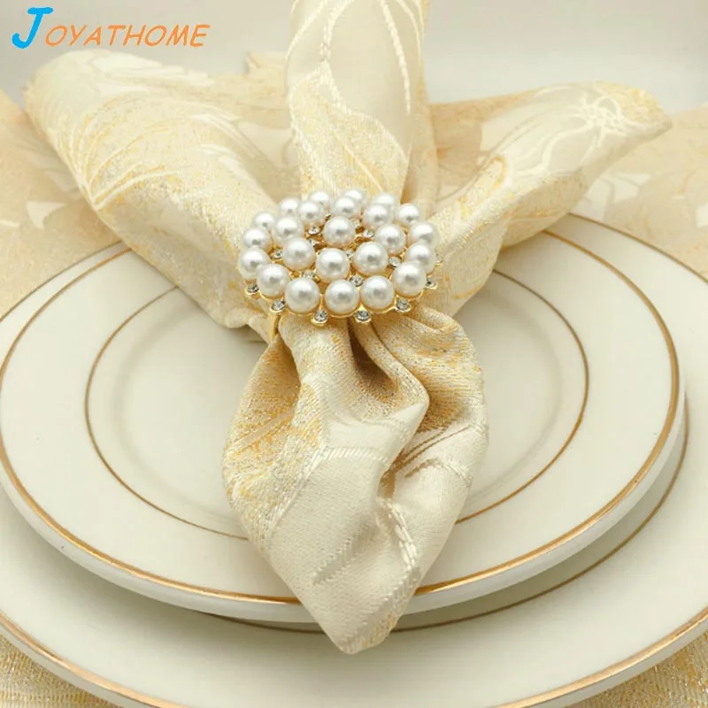 Joyathome 12pcs/Set Luxurious Gold Plated Diamond Pearl Napkin Ring Buckle Desktop Decoration for Dinner Table | Дом и сад