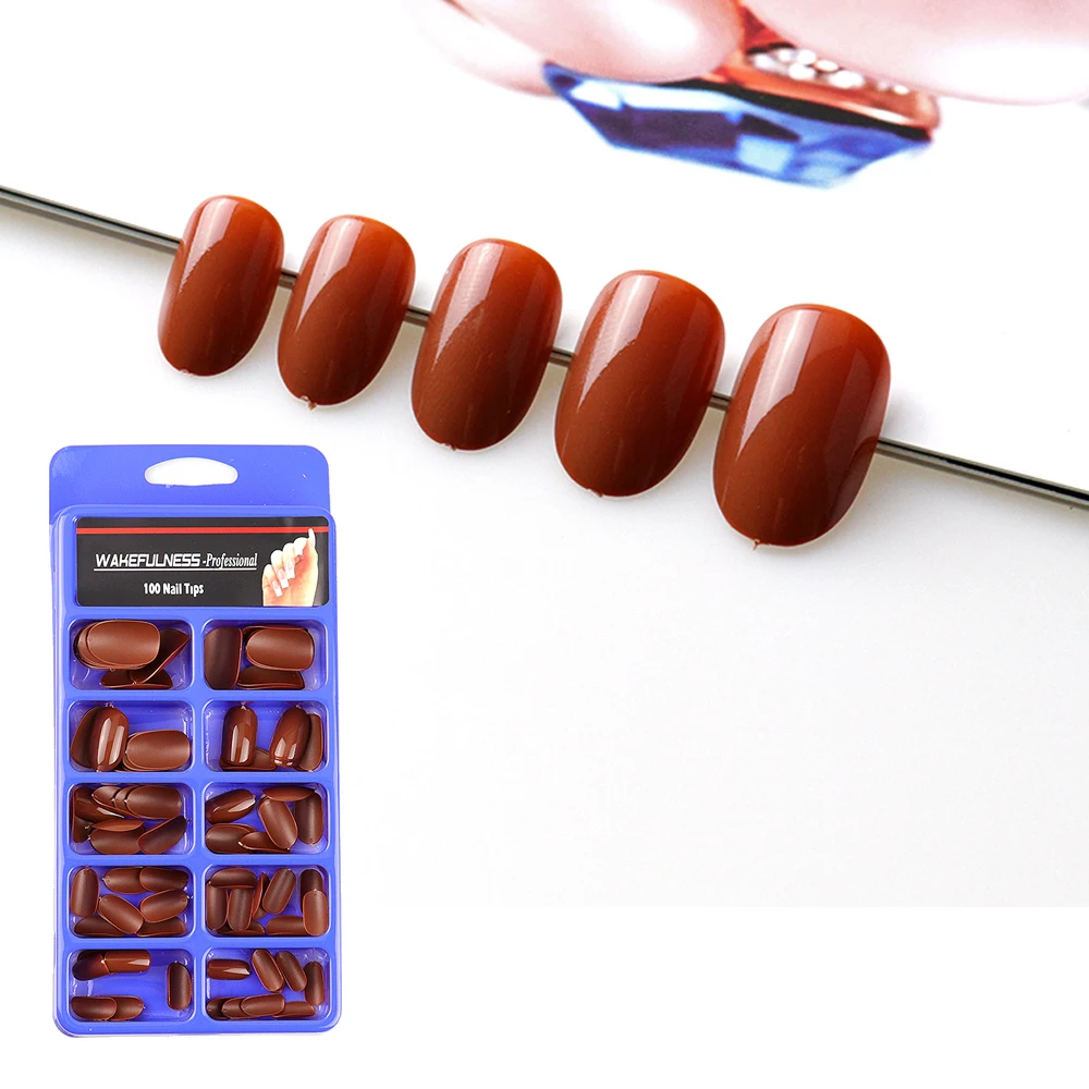 Накладные ногти кофейного цвета короткие 100 шт./кор. | Красота и здоровье