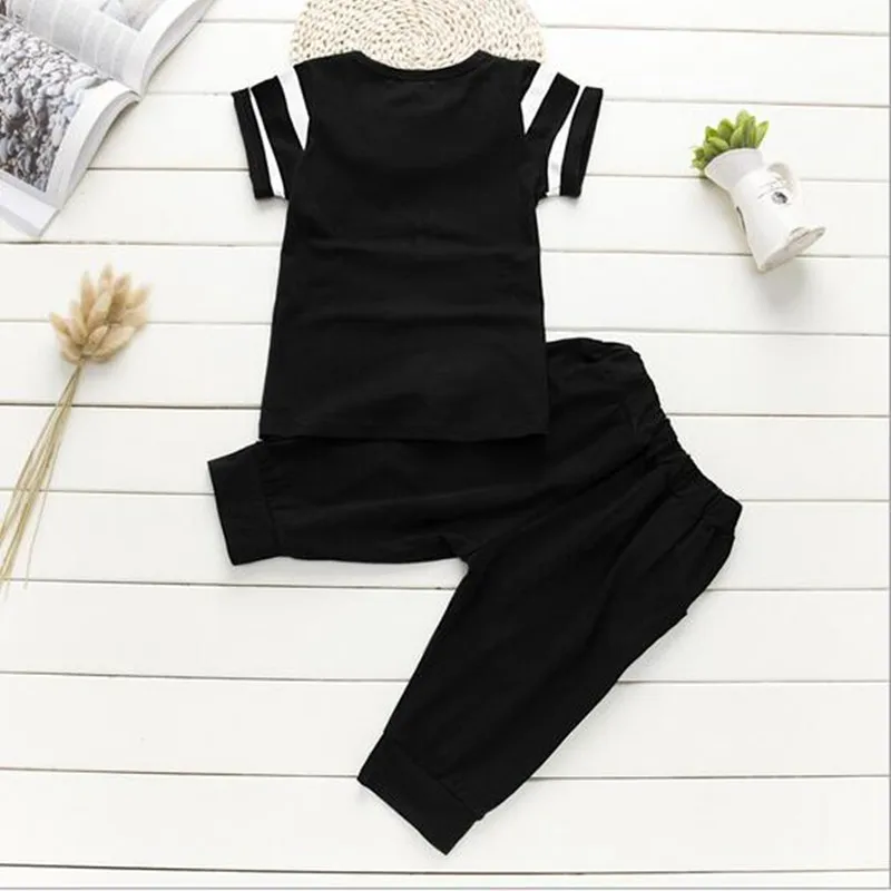 2018 летний спортивный комплект одежды в полоску с принтом для мальчиков короткий