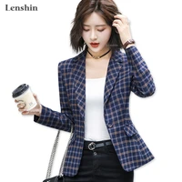 lenshin soft and comfortable high quality plaid jacket with pocket office lady casual style blazer women wear single button coat