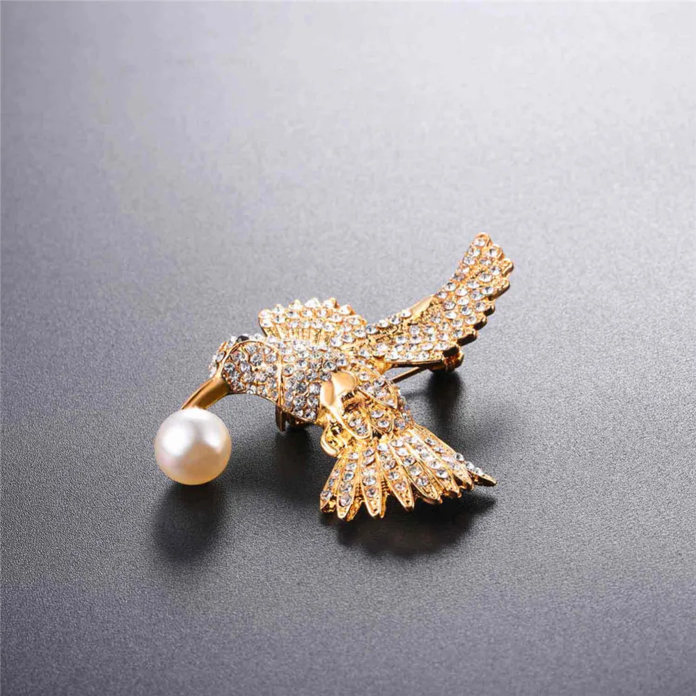 U7 Full Crystal Eagle Pin Brooch Lovely Gift Women Jewelry Rhinestone Pearl Bird Animal Brooches Banquet Accessories B138 | Украшения и