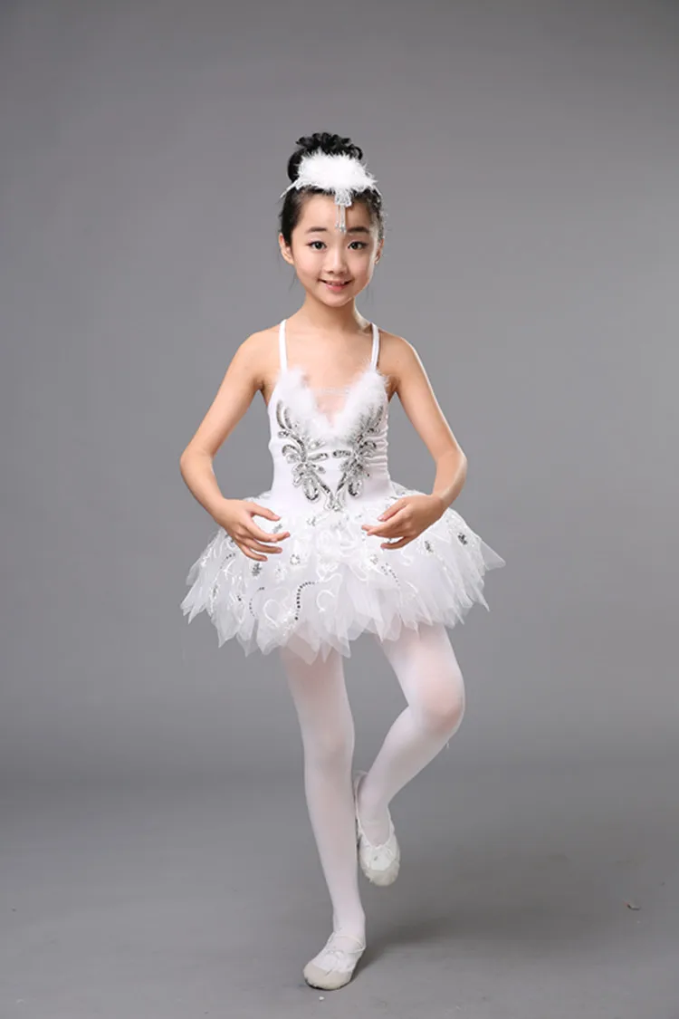 Балетное платье пачка для детей эластичное кружевное с лебедем и озером