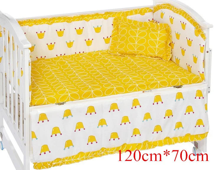 yellow 120-70 5 шт./компл. мультфильм анимированные детская кроватка кровать бампер для новорожденных хлопковое комфортное нижнее белье, Детское покрывало для кровати детские моющиеся Постельное белье - Цвет: yellow 120-70