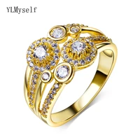 new round rings gold plate jewelry stable quality statement jewellery shiny crystal women finger ring