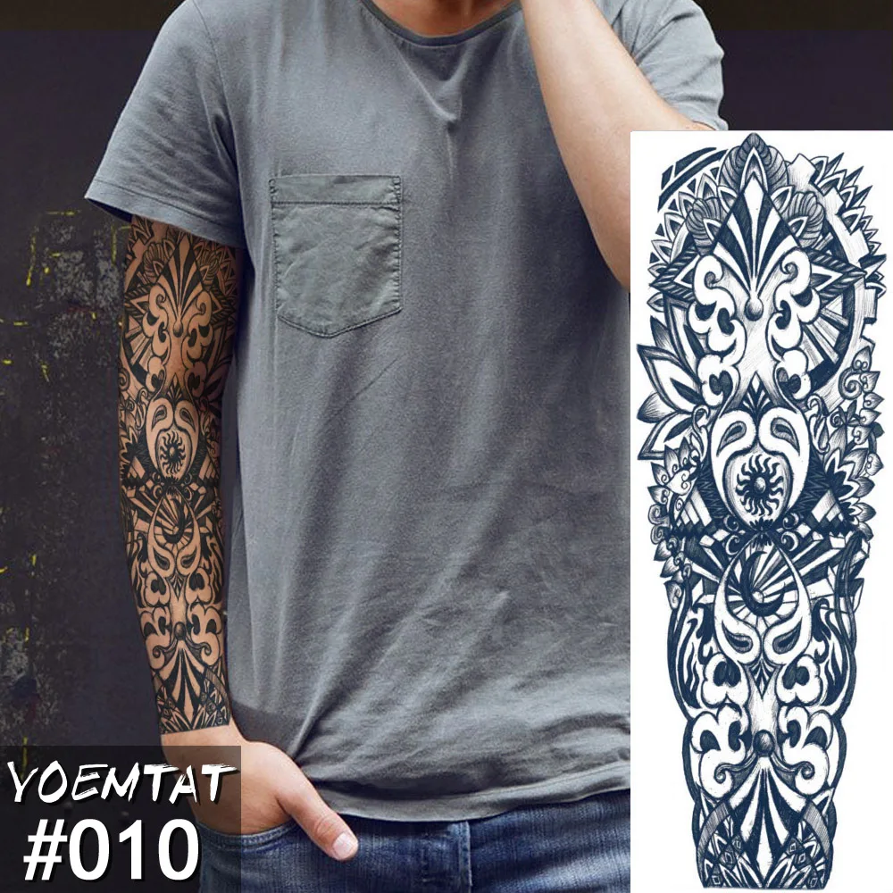 

New 1 Piece Temporary Tattoo Sticker Totem Design Full Flower Tattoo with Arm Body Art Big Large Fake Tattoo Sticker