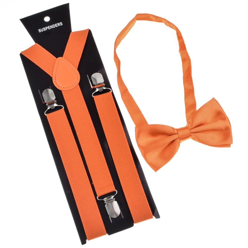D Bow tie Suspender Set Adjustable Elastic Wedding Belt Strap Shirts Brace For Men Women - Цвет: D