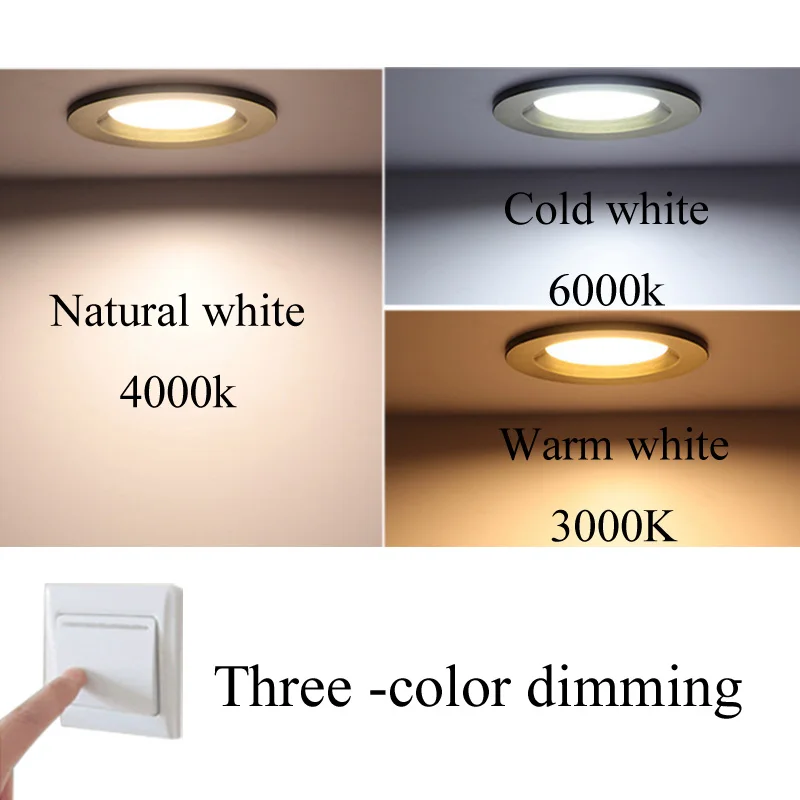 Three variable light Трехцветный переменный светильник, бронзовый/медный цвет, 3 Вт, 5 Вт, 7 Вт, светодиодный светильник, встраиваемый, для спальни, кухни, для помещений, Светодиодный лампа, точечное освещение - Испускаемый цвет: Three variable light