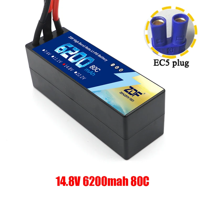 4S6200mah EC5 plug ZDF Lipo Аккумулятор 7,4 V 11,1 V 14,8 V 5200mah 6200mah Hardcase 2S 3S 4S 80C 160C 1/10 1/8 весы для Traxxas Slash 4x4 RC автомобилей лодки - Color: 4S6200mah EC5 plug