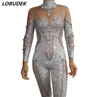 sparkly rhinestones shinny jumpsuit sexy stretch vintage women stage performance celebration luxurious costume dance rompers