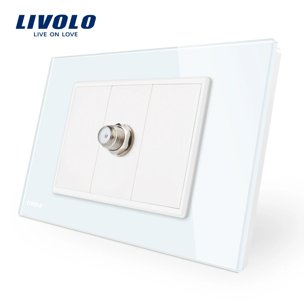 Livolo Новое поступление одна банда спутниковая ТВ розетка белая кристальная стеклянная панель настенная розетка 110-250 В, VL-C91ST-11